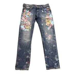Polo Ralph Lauren Astor Slim Boyfriend Jeans 28 Blue Paint Splatter
